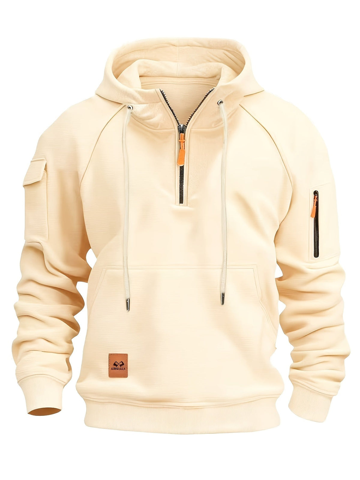 Quarter-Zip Hoodie Men's Black with Cargo Pocket & Drawstring Hood – Casual, Everyday Wear