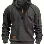 Quarter-Zip Hoodie Men's Black with Cargo Pocket & Drawstring Hood – Casual, Everyday Wear
