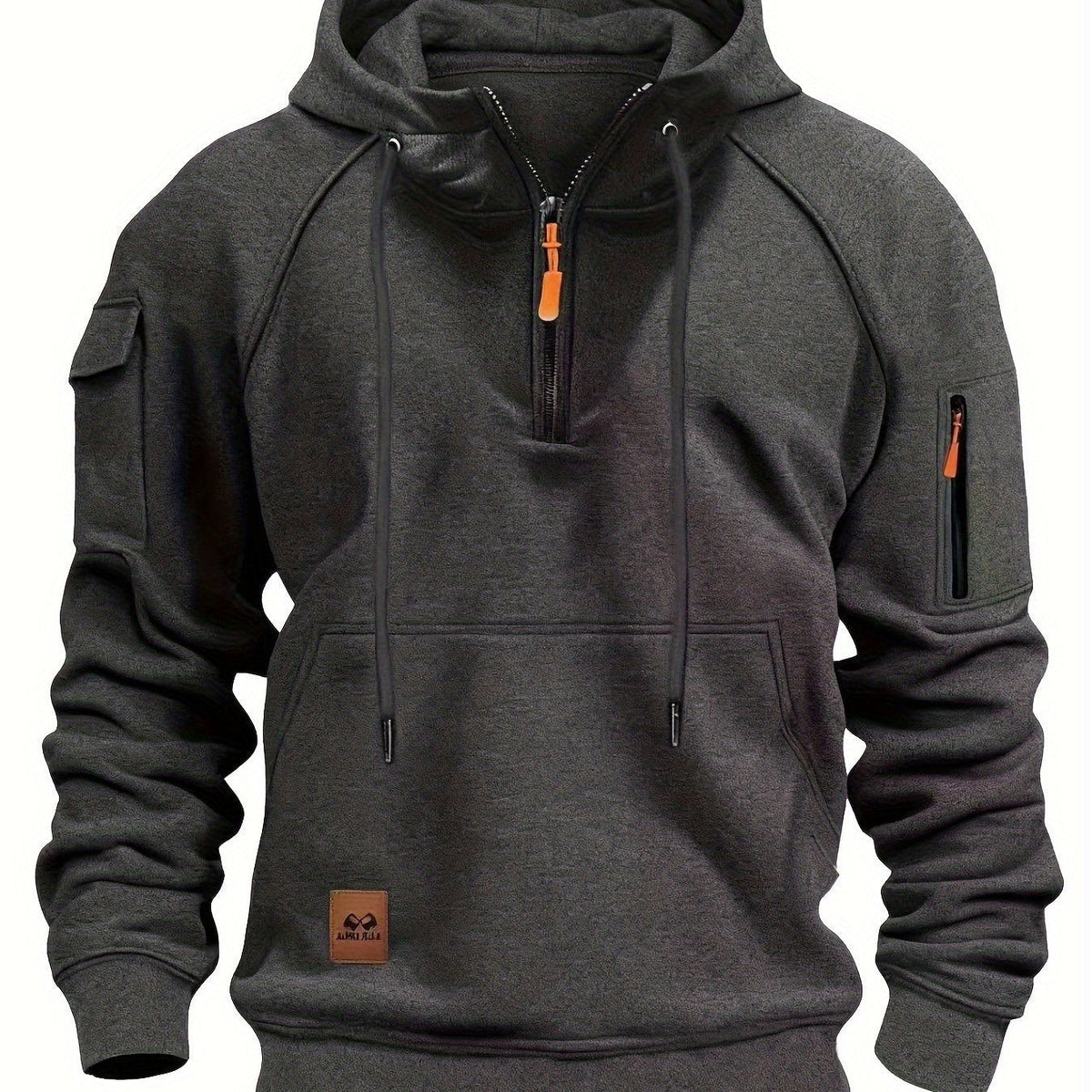 Quarter-Zip Hoodie Men's Black with Cargo Pocket & Drawstring Hood – Casual, Everyday Wear