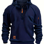 Quarter-Zip Hoodie Men's Black with Cargo Pocket & Drawstring Hood – Casual, Everyday Wear
