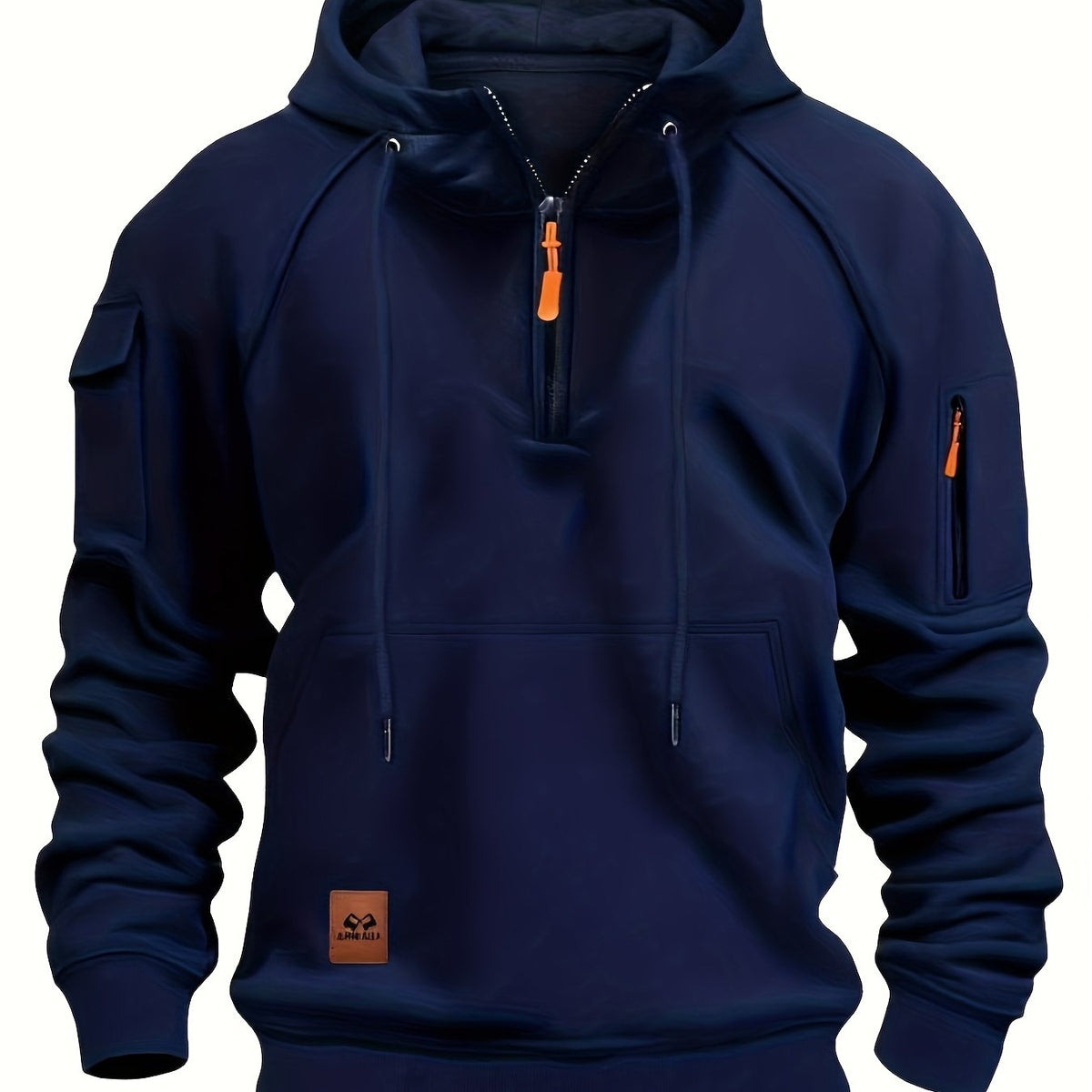 Quarter-Zip Hoodie Men's Black with Cargo Pocket & Drawstring Hood – Casual, Everyday Wear