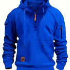 Quarter-Zip Hoodie Men's Black with Cargo Pocket & Drawstring Hood – Casual, Everyday Wear