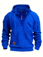 Quarter-Zip Hoodie Men's Black with Cargo Pocket & Drawstring Hood – Casual, Everyday Wear