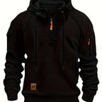 Quarter-Zip Hoodie Men's Black with Cargo Pocket & Drawstring Hood – Casual, Everyday Wear