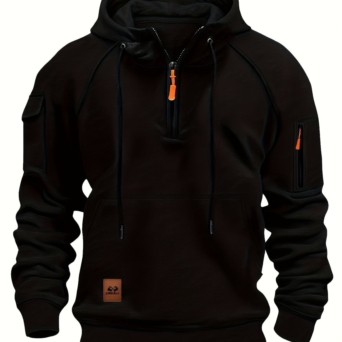 Quarter-Zip Hoodie Men's Black with Cargo Pocket & Drawstring Hood – Casual, Everyday Wear