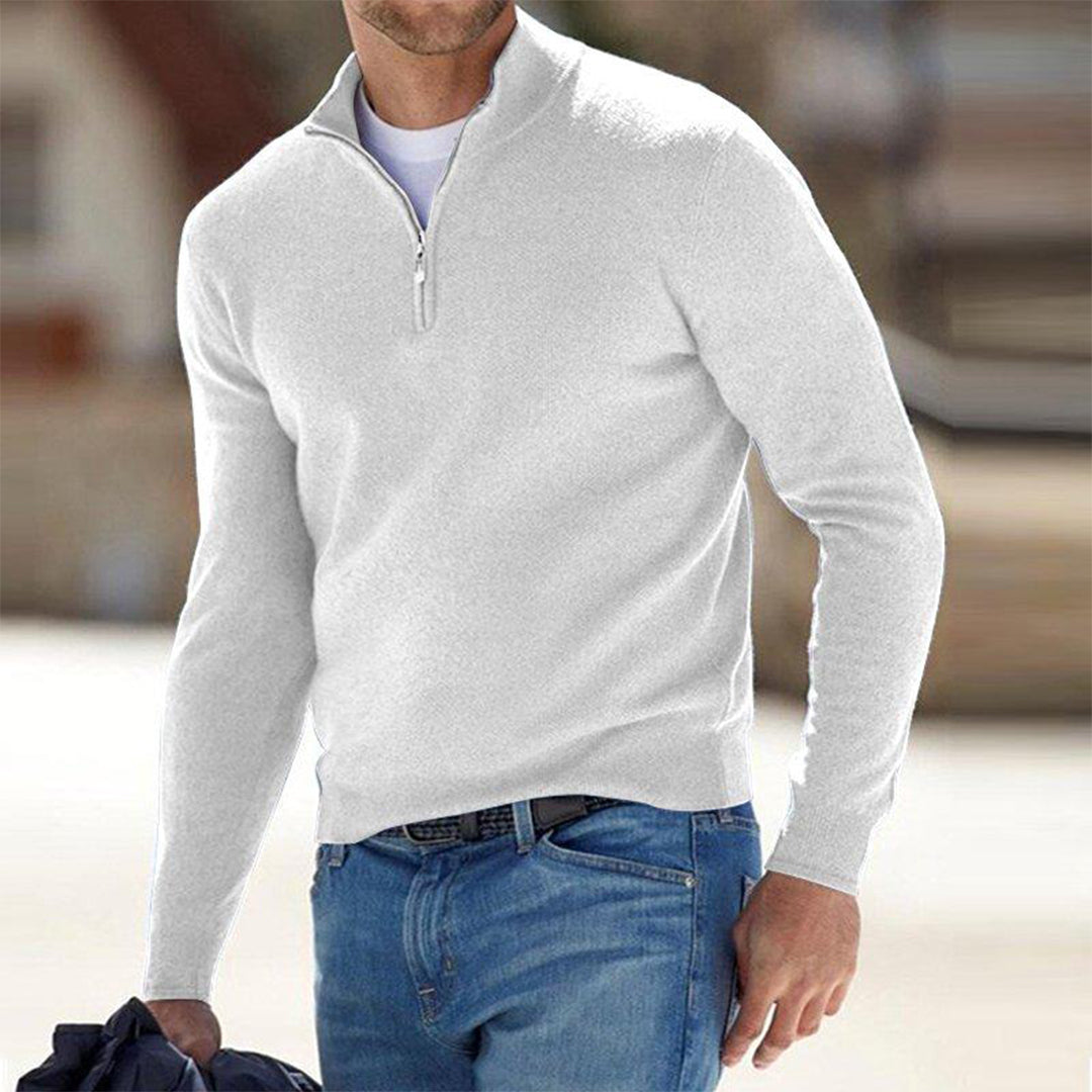 Quarter-Zip Jumper Knitted Grey Men's Long Sleeve Mock Neck – Casual, Office, Gift