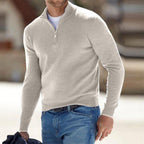 Quarter-Zip Jumper Knitted Grey Men's Long Sleeve Mock Neck – Casual, Office, Gift
