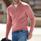 Quarter-Zip Jumper Knitted Grey Men's Long Sleeve Mock Neck – Casual, Office, Gift