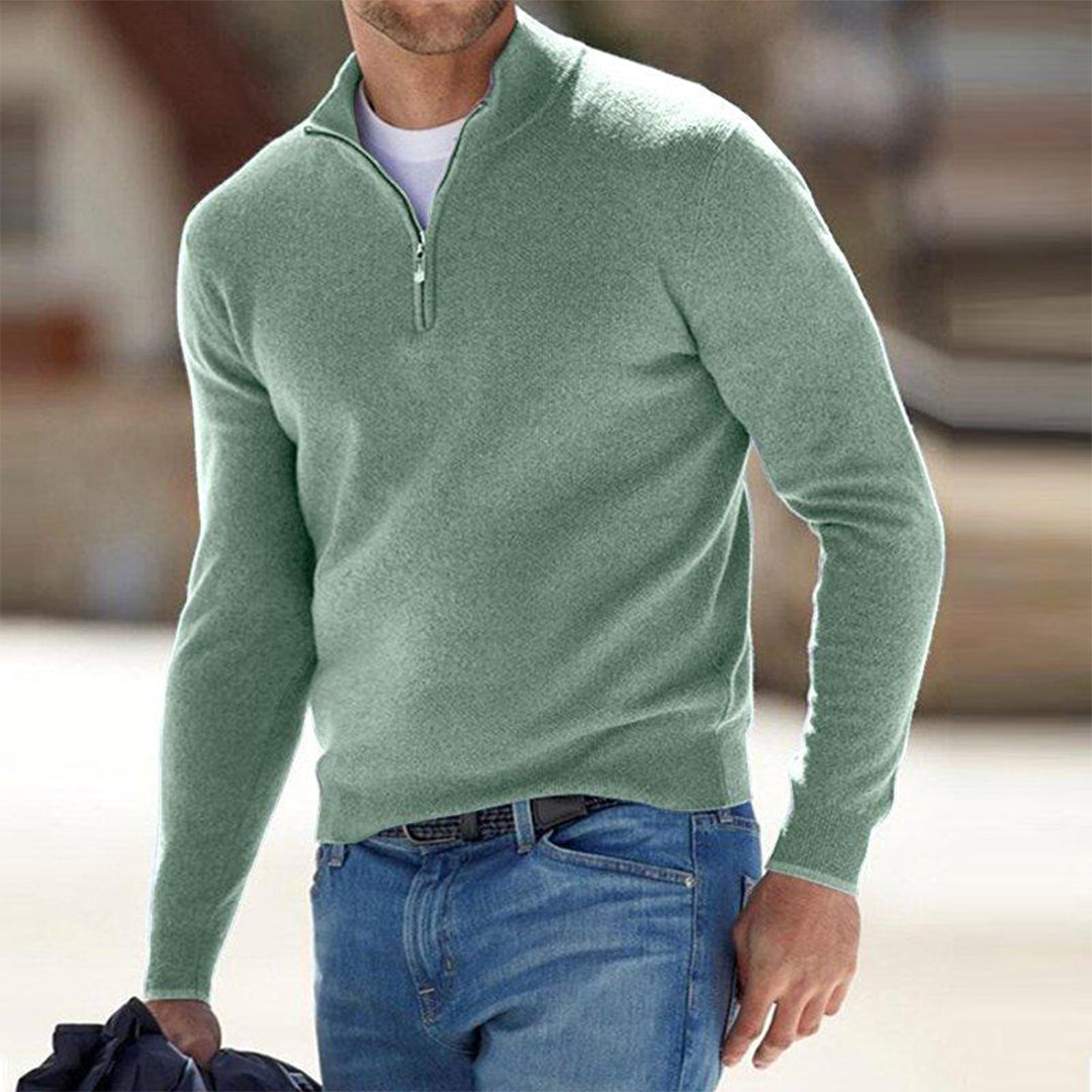 Quarter-Zip Jumper Knitted Grey Men's Long Sleeve Mock Neck – Casual, Office, Gift