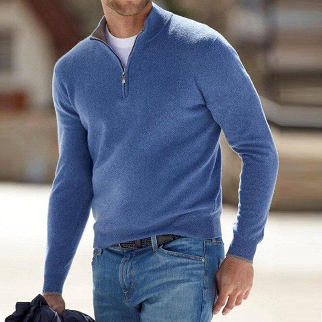 Quarter-Zip Jumper Knitted Grey Men's Long Sleeve Mock Neck – Casual, Office, Gift