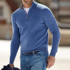 Quarter-Zip Jumper Knitted Grey Men's Long Sleeve Mock Neck – Casual, Office, Gift