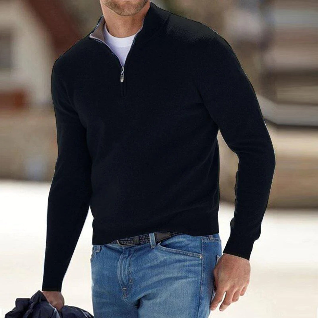 Quarter-Zip Jumper Knitted Grey Men's Long Sleeve Mock Neck – Casual, Office, Gift