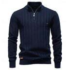 Quarter-Zip Knitted Sweater Men's Textured Olive Green Pullover – Casual, Office, Gift