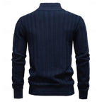 Quarter-Zip Knitted Sweater Men's Textured Olive Green Pullover – Casual, Office, Gift