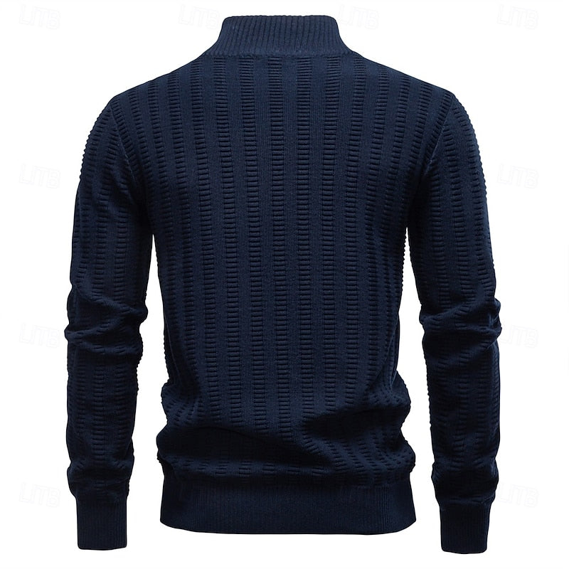 Quarter-Zip Knitted Sweater Men's Textured Olive Green Pullover – Casual, Office, Gift