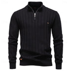 Quarter-Zip Knitted Sweater Men's Textured Olive Green Pullover – Casual, Office, Gift