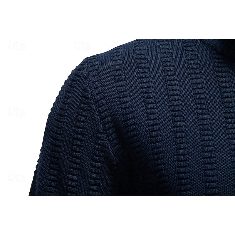 Quarter-Zip Knitted Sweater Men's Textured Olive Green Pullover – Casual, Office, Gift