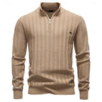 Quarter-Zip Knitted Sweater Men's Textured Olive Green Pullover – Casual, Office, Gift