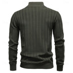 Quarter-Zip Knitted Sweater Men's Textured Olive Green Pullover – Casual, Office, Gift
