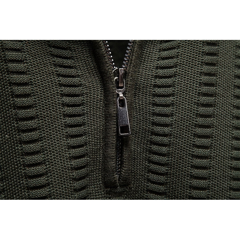 Quarter-Zip Knitted Sweater Men's Textured Olive Green Pullover – Casual, Office, Gift