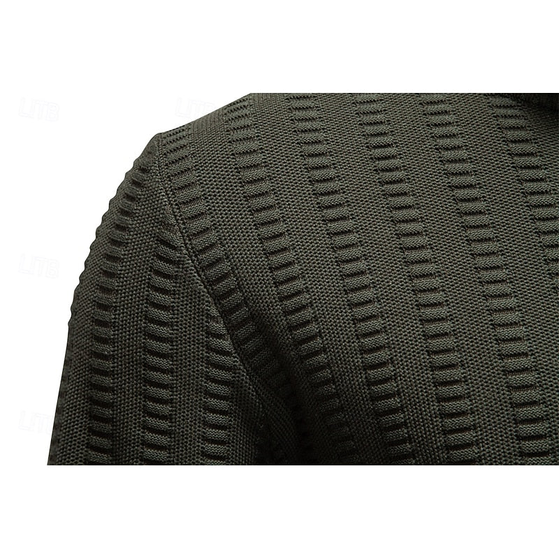 Quarter-Zip Knitted Sweater Men's Textured Olive Green Pullover – Casual, Office, Gift