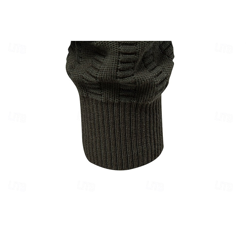 Quarter-Zip Knitted Sweater Men's Textured Olive Green Pullover – Casual, Office, Gift