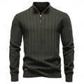 Quarter-Zip Knitted Sweater Men's Textured Olive Green Pullover – Casual, Office, Gift