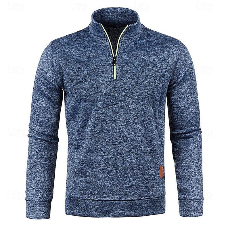 Quarter-Zip Polo Shirt Long-Sleeve Men's Stand Collar Slim Fit – Casual, Office, Gift