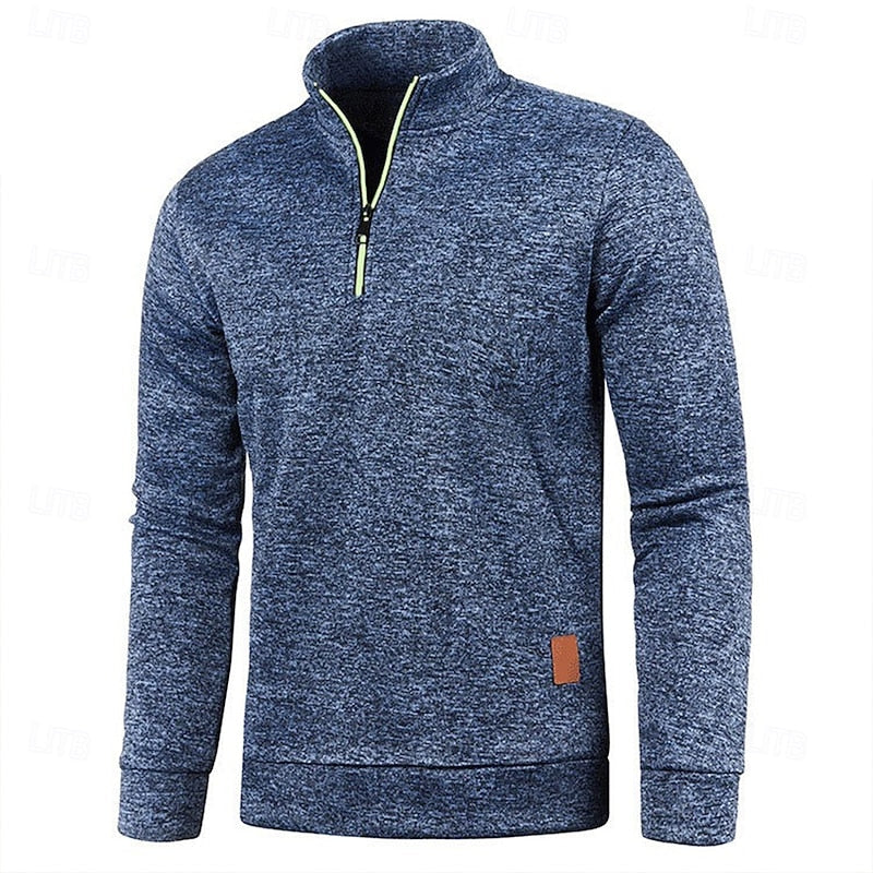 Quarter-Zip Polo Shirt Long-Sleeve Men's Stand Collar Slim Fit – Casual, Office, Gift