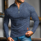 Quarter-Zip Polo Shirt Long-Sleeve Men's Stand Collar Slim Fit – Casual, Office, Gift