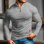 Quarter-Zip Polo Shirt Long-Sleeve Men's Stand Collar Slim Fit – Casual, Office, Gift