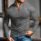 Quarter-Zip Polo Shirt Long-Sleeve Men's Stand Collar Slim Fit – Casual, Office, Gift