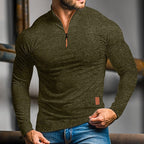 Quarter-Zip Polo Shirt Long-Sleeve Men's Stand Collar Slim Fit – Casual, Office, Gift
