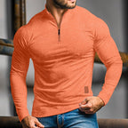 Quarter-Zip Polo Shirt Long-Sleeve Men's Stand Collar Slim Fit – Casual, Office, Gift