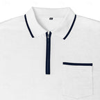 Quarter-Zip Polo Shirt Long Sleeve Men's White Chest Pocket Collared Top – Casual, Office, Gift