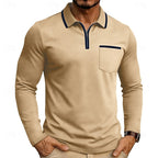 Quarter-Zip Polo Shirt Long Sleeve Men's White Chest Pocket Collared Top – Casual, Office, Gift