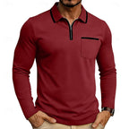Quarter-Zip Polo Shirt Long Sleeve Men's White Chest Pocket Collared Top – Casual, Office, Gift
