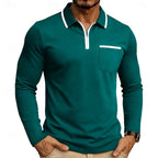 Quarter-Zip Polo Shirt Long Sleeve Men's White Chest Pocket Collared Top – Casual, Office, Gift