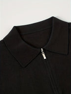 Quarter-Zip Polo Sweater Knitted Black Men's Long Sleeve Collared Jumper – Casual, Office