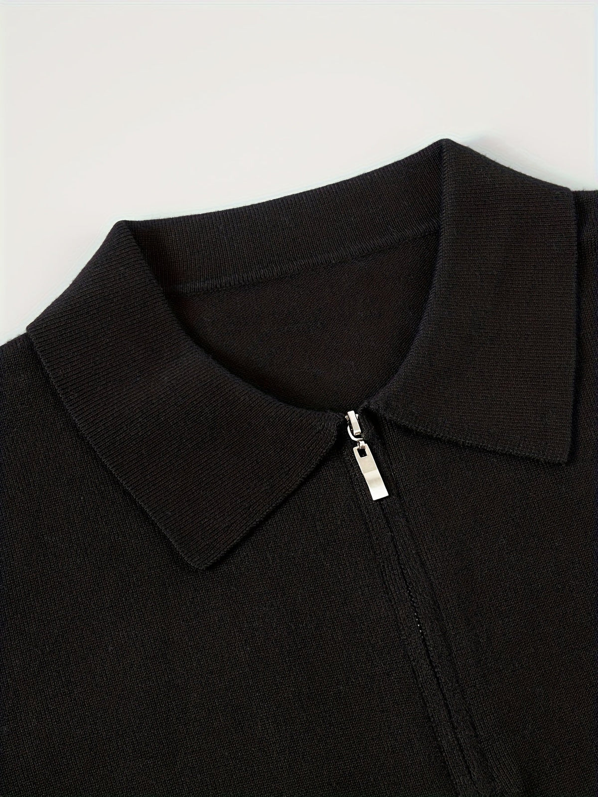 Quarter-Zip Polo Sweater Knitted Black Men's Long Sleeve Collared Jumper – Casual, Office