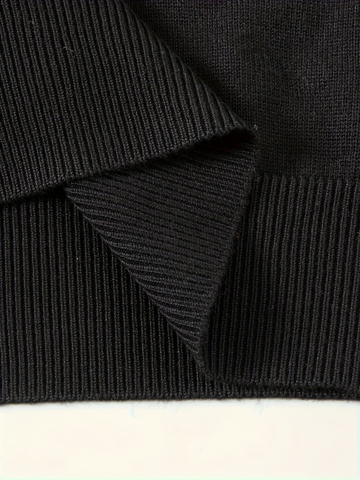 Quarter-Zip Polo Sweater Knitted Black Men's Long Sleeve Collared Jumper – Casual, Office