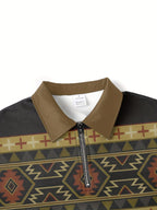 Quarter-Zip Pullover Aztec Print Stand Collar Men's Sweatshirt – Casual, Autumn Layering