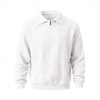 Quarter-Zip Pullover Men's Cable-Knit Collared Sweatshirt Beige – Casual, Office, Gift
