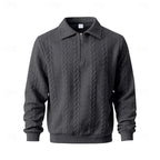 Quarter-Zip Pullover Men's Cable-Knit Collared Sweatshirt Beige – Casual, Office, Gift
