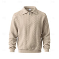 Quarter-Zip Pullover Men's Cable-Knit Collared Sweatshirt Beige – Casual, Office, Gift