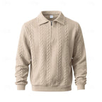 Quarter-Zip Pullover Men's Cable-Knit Collared Sweatshirt Beige – Casual, Office, Gift