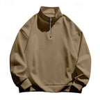 Quarter-Zip Pullover Men's Grey Stand Collar Sweatshirt – Casual, Office, Everyday, Gift