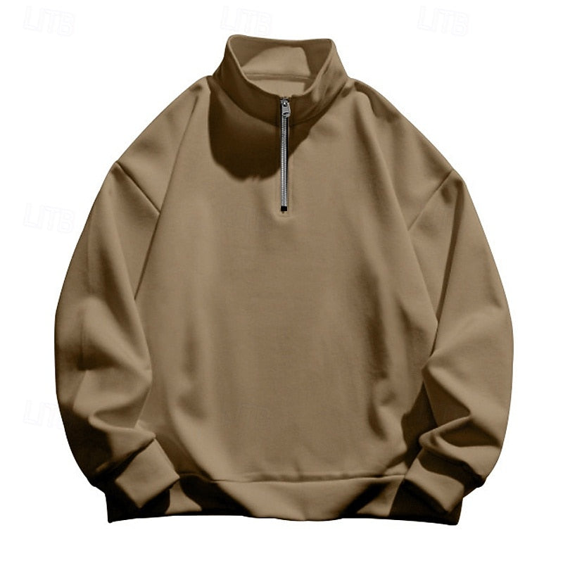 Quarter-Zip Pullover Men's Grey Stand Collar Sweatshirt – Casual, Office, Everyday, Gift