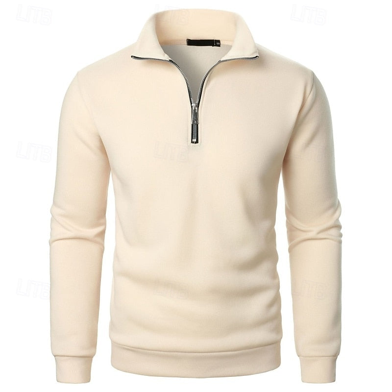 Quarter-Zip Pullover Men's Grey Stand Collar Sweatshirt – Casual, Office, Everyday Wear