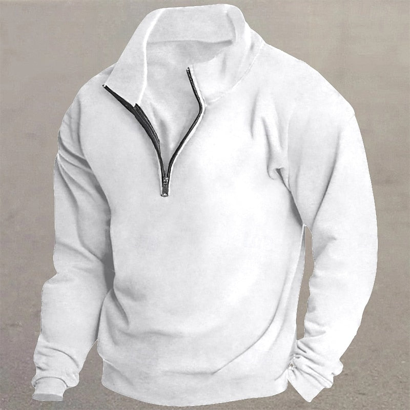 Quarter-Zip Pullover Men's Grey Stand Collar Sweatshirt – Casual, Office, Everyday, Gift